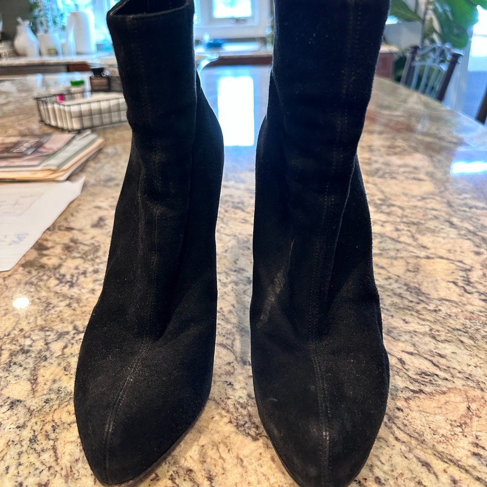 Christian Louboutin Suede Black Covered Platform Women's Ankle Boots